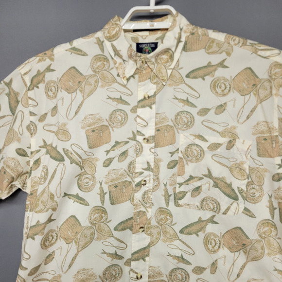 Salmon River Traders Shirt Mens Large Fishing Print Button Up Outdoors Casual - Picture 2 of 10
